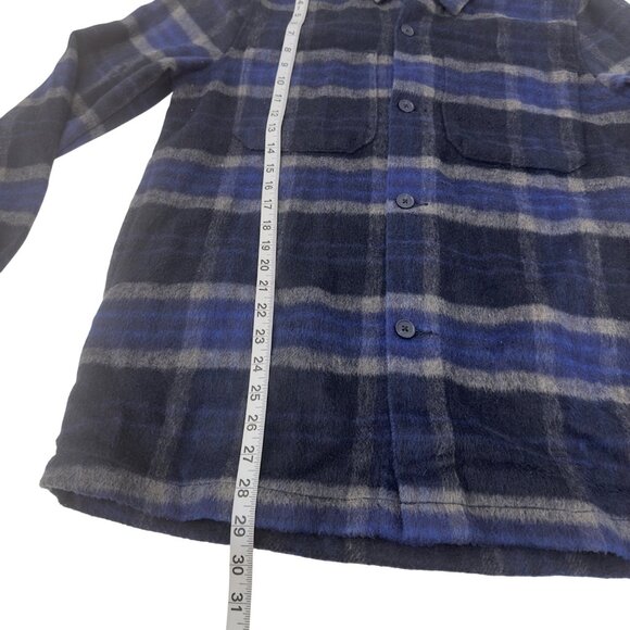 ASOS Design Mens Navy & Gray Plaid Button-Up Flannel Shirt Jackets Size Small - Picture 6 of 10